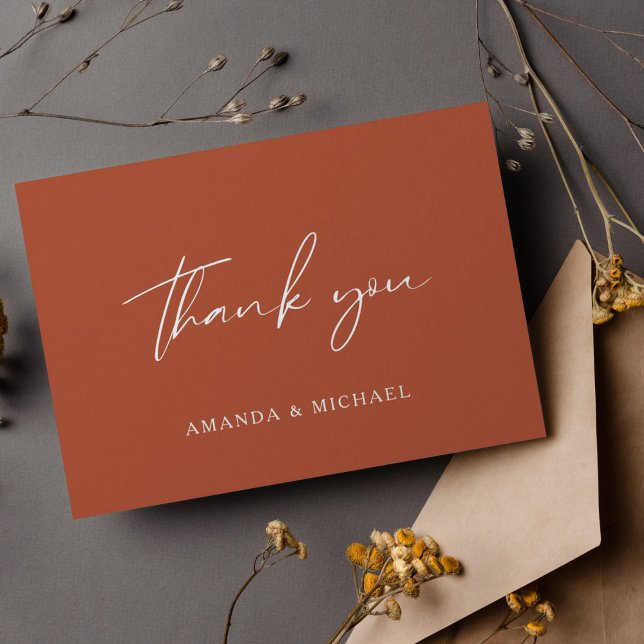 Elegant Script Terracotta Wedding Thank You Card (Creator Uploaded)