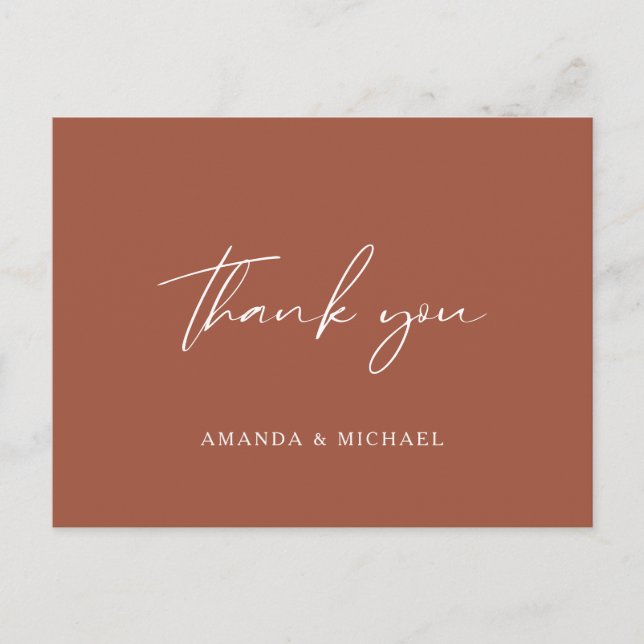 Elegant Script Terracotta Wedding Thank You Postcard (Front)