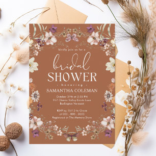 Elegant Script Terracotta Wildflower Bridal Shower Invitation