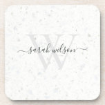 Elegant Script Terrazzo Stone Ivory Gray Monogram Beverage Coaster<br><div class="desc">If you need any further customization please feel free to message me on yellowfebstudio@gmail.com.</div>