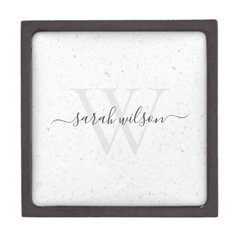 Elegant Script Terrazzo Stone Ivory Grey Monogram Gift Box