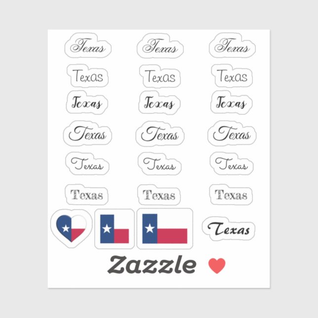 Elegant script Texas & Texas Flag USA /name Set Sticker (Sheet)