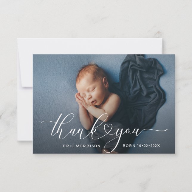 elegant script thank you birth announcement card (Front)