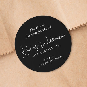 Elegant Script Thank You Black Classic Round Sticker