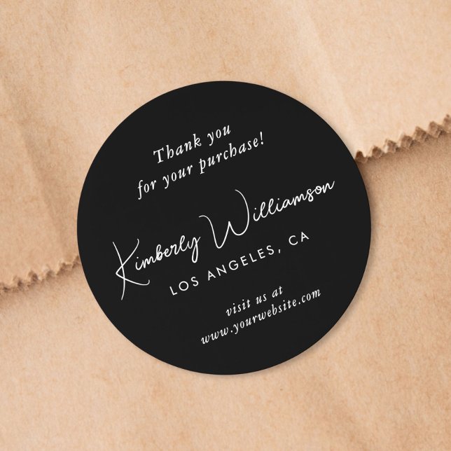 Elegant Script Thank You Black Classic Round Sticker (Creator Uploaded)