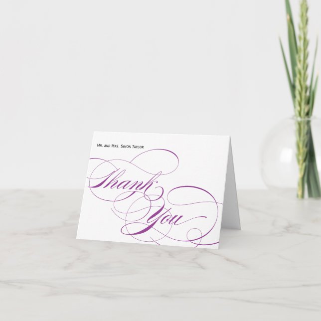 Elegant Script Thank You Card - Purple (Front)
