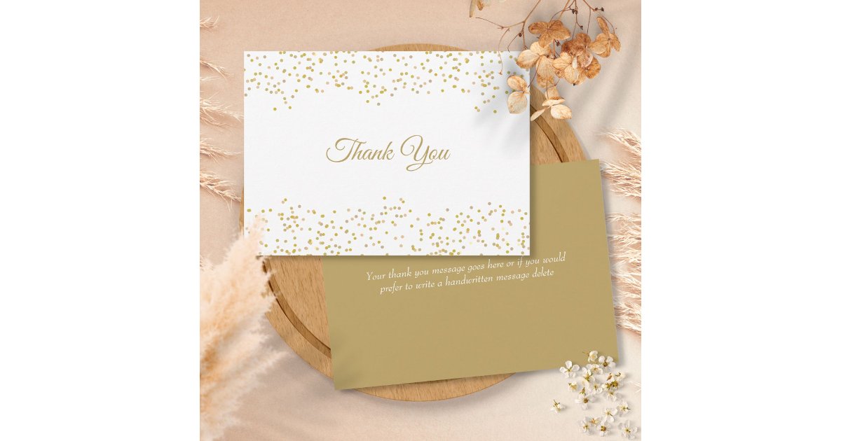 Elegant Script Thank You Chic Gold Dust Confetti Card | Zazzle