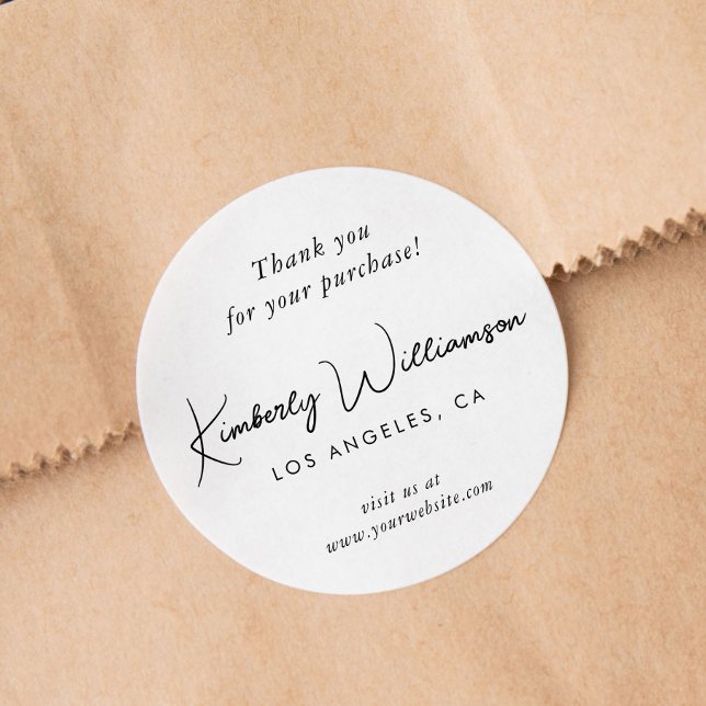 Elegant Script Thank You Classic Round Sticker (Creator Uploaded)