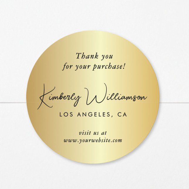 Elegant Script Thank You Gold Classic Round Sticker (Creator Uploaded)