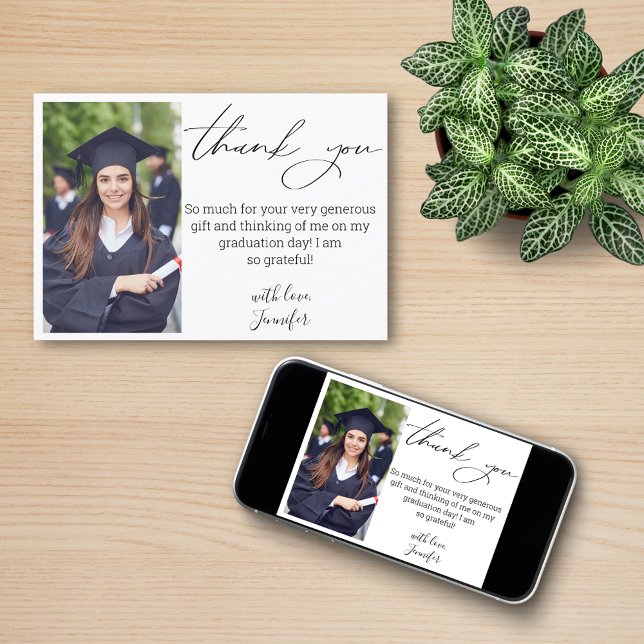 elegant script thank you graduation photo chic   card (Creator Uploaded)