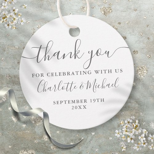 Elegant Script Thank You Gray And White Wedding Favor Tags