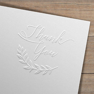 Elegant Script Thank You Leaf Branch Foliage Embosser