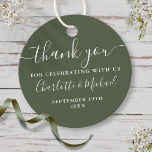 Elegant Script Thank You Olive Green Wedding Favor Tags