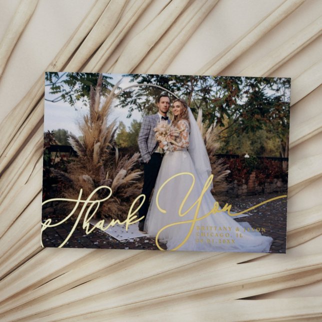 Elegant Script Thank You Photo Wedding Card (Creator Uploaded)