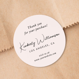 Elegant Script Thank You Pink Classic Round Sticker