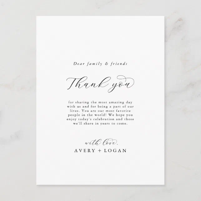 Elegant Script Thank You Reception Card | Zazzle