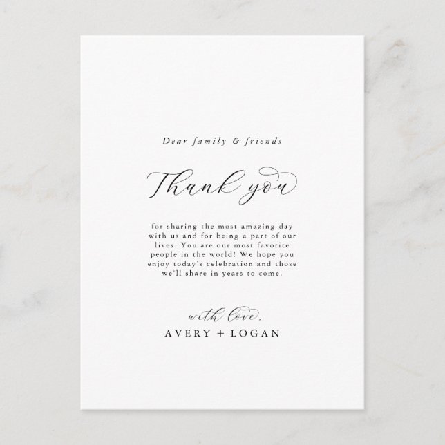 Elegant Script Thank You Reception Card (Front)