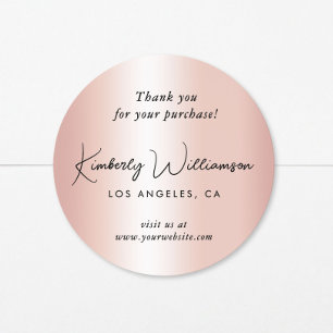 Elegant Script Thank You Rose Gold Classic Round Sticker