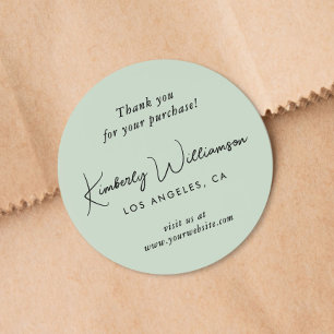 Elegant Script Thank You Sage Green Classic Round Sticker