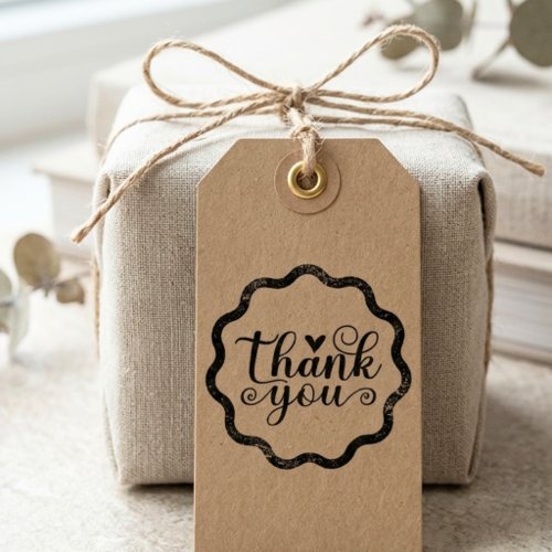 Elegant Script Thank You Scalloped Border Rubber Stamp