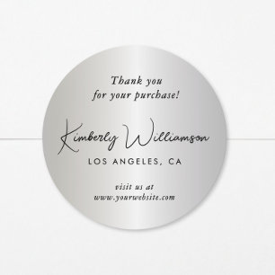 Elegant Script Thank You Silver Classic Round Sticker
