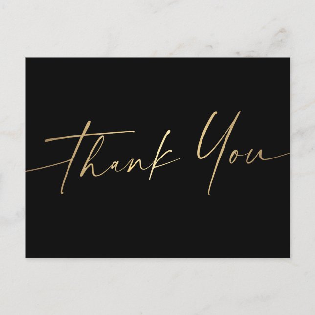 Elegant script thank you stylish black postcard (Front)