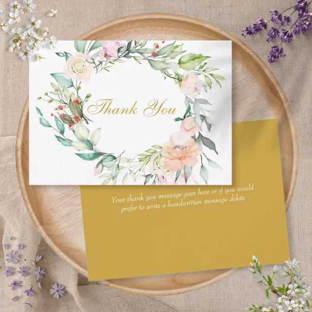 Elegant Script Thank You Watercolour Roses Floral Card | Zazzle