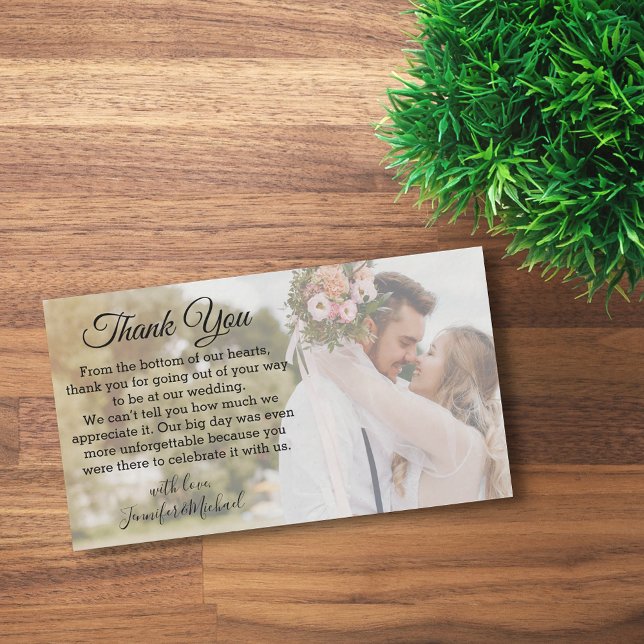 elegant script thank you wedding day photo  note card (Creator Uploaded)
