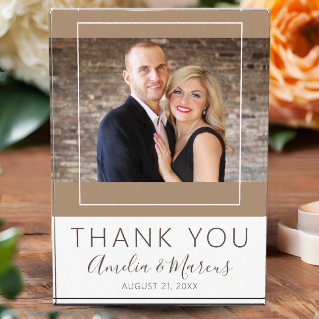 Elegant Script Thank you Wedding Favor Keepsake Photo Block (Creator Uploaded)