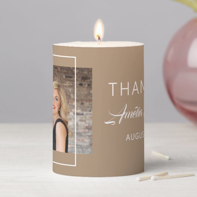 Elegant Script Thank you Wedding Favor Keepsake Pillar Candle (In Situ)