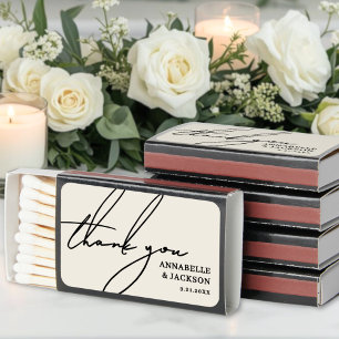 Elegant Script Thank You Wedding Favors Matchboxes