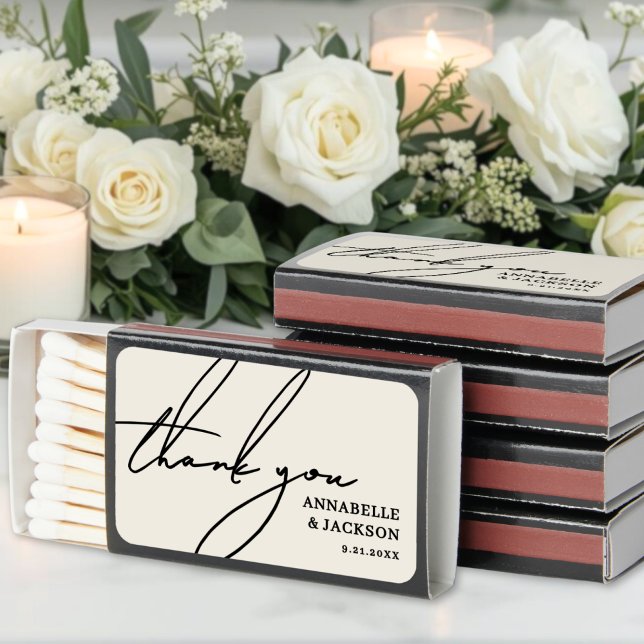 Elegant Script Thank You Wedding Favors Matchboxes (Thank You Wedding Favors Matchboxes)
