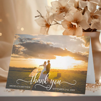 Elegant Script Thank You Wedding Note Card | Photo by UniqueWeddingShop at Zazzle