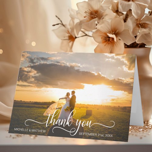 Elegant Script THANK YOU wedding note card  PHOTO