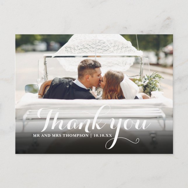 Elegant Script Thank You Wedding Photo Postcard (Front)
