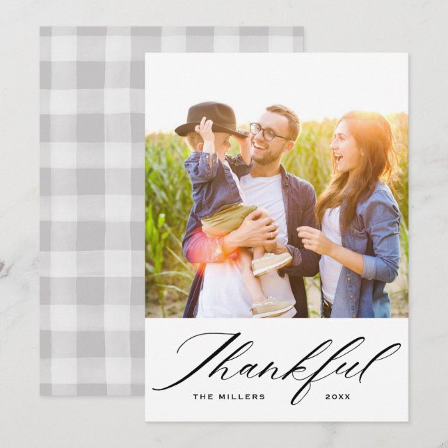 Elegant Script Thankful Photo Collage Thanksgving Holiday Card (Front/Back)