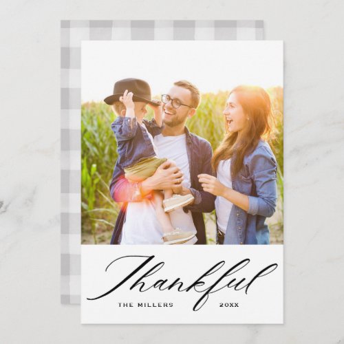 Elegant Script Thankful Photo Collage Thanksgving Holiday Card