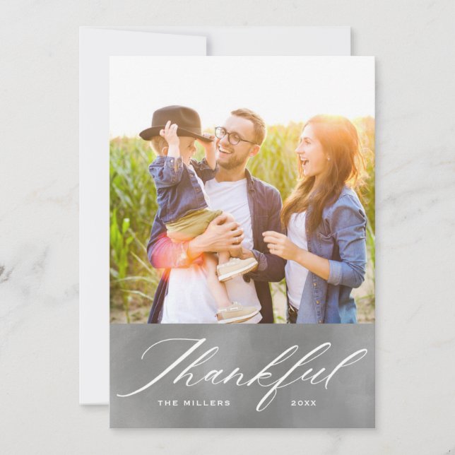 Elegant Script Thankful Photo Collage Thanksgving Holiday Card (Front)