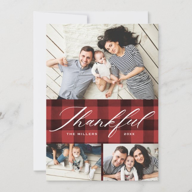 Elegant Script Thankful Photo Collage Thanksgving Holiday Card (Front)