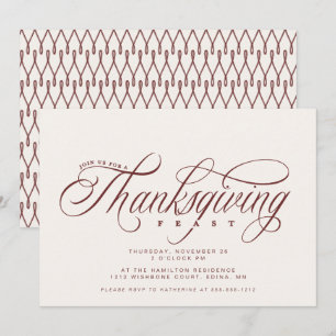 Elegant Script Thanksgiving Feast dinner  Invitation