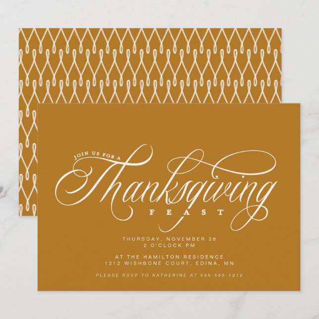 Elegant Script Thanksgiving Feast dinner Invitation (Front/Back)