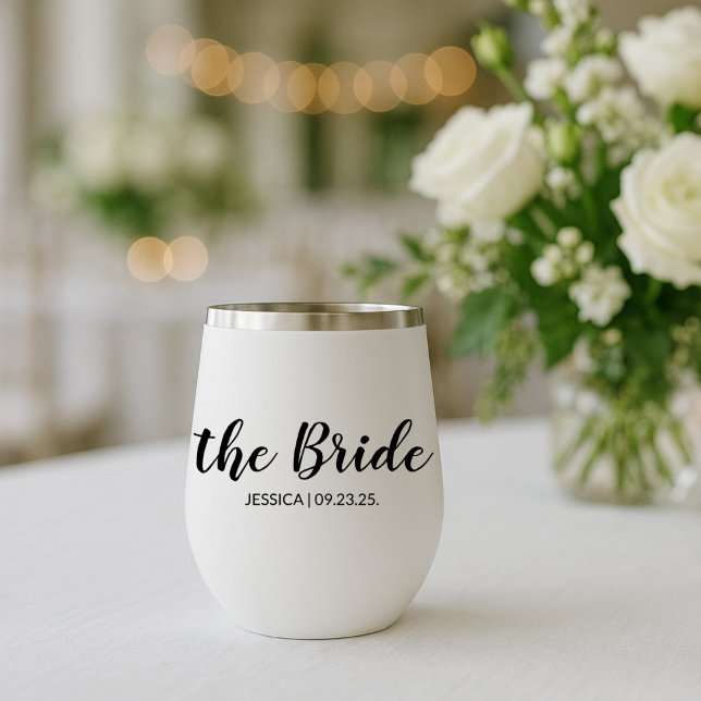 Elegant Script The Bride Personalized Wedding Wine Thermal Wine Tumbler (Creator Uploaded)