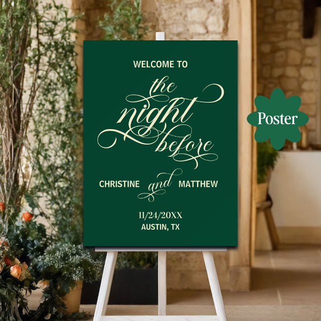 Elegant Script The Night Before Teal Welcome Poster (Creator Uploaded)