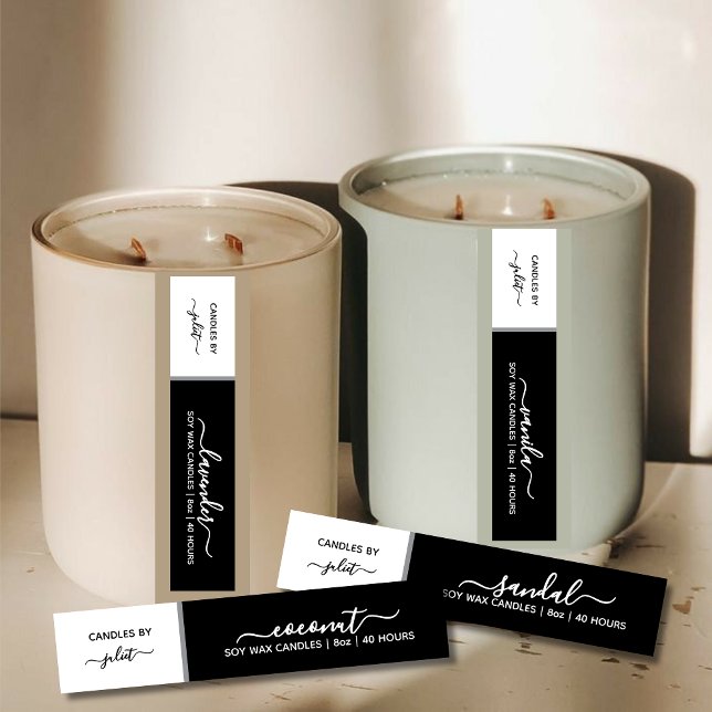 Elegant Script Thin Black & White Candle Label (Creator Uploaded)