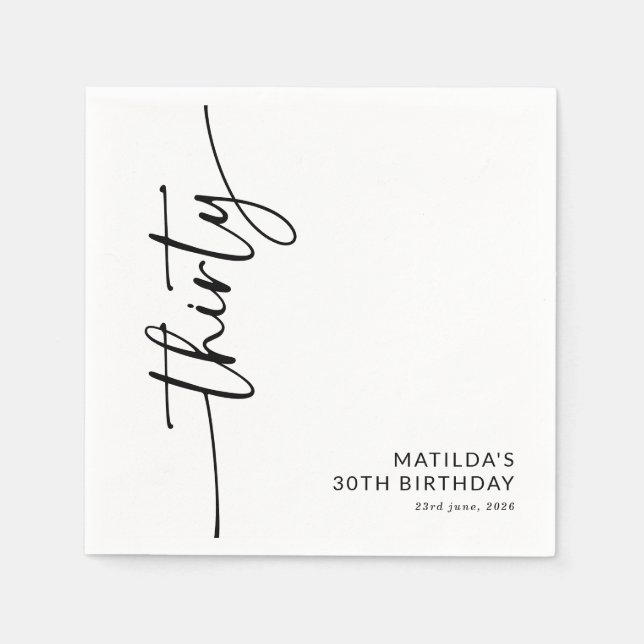 Elegant Script Thirty 30th Birthday Napkins (Front)