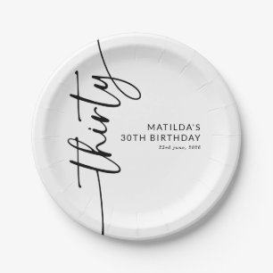 Elegant Script Thirty 30th Birthday Paper Plates