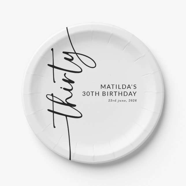 Elegant Script Thirty 30th Birthday Paper Plates (Front)