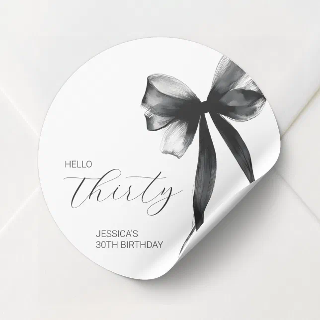 Elegant Script Thirty Bow 30th Birthday Party Classic Round Sticker ...