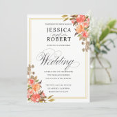 Elegant Script Touch of Floral Fall Wedding Invitation (Standing Front)