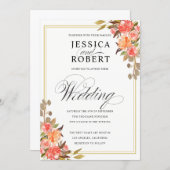 Elegant Script Touch of Floral Fall Wedding Invitation (Front/Back)